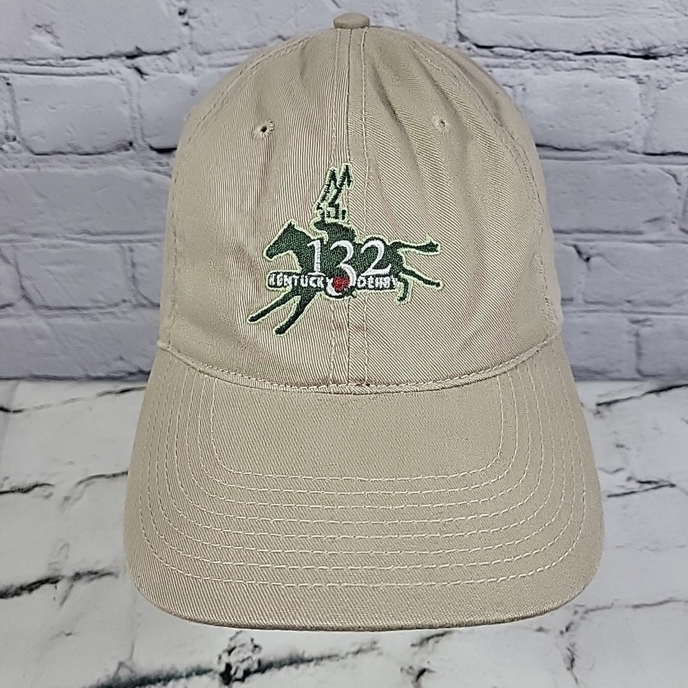 The Game 132 Kentucky Derby Hat Tan Strapback Equestrian Horse Logo Cap New Flaw